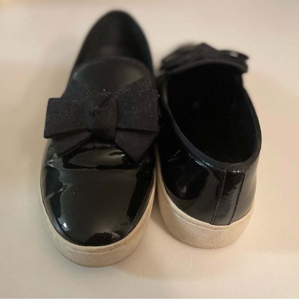 Michael Kors Collection Black Patent Leather Bow Ribbon Sneakers Shoes 5.5